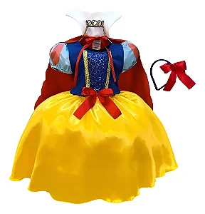 Vestido Fantasia Maça Neve Infantil Luxo Disney