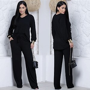 Conjunto Blusa e Calça pantalona com elastano