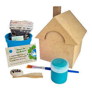 AL031 - Kit Casinha Mdf com Tinta, Pincel e Semente Personalizada