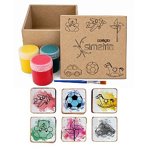 AL334 - Kit Jogo da Memória MDF Adesivado com Tinta e Pincel