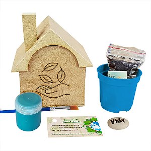 AL051 - Kit Casinha Mdf com Gravação, Tinta e Pincel e Semente Gravada