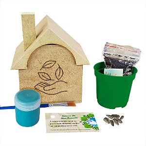 AL052 - Kit Casinha Mdf com Gravação, Tinta e Pincel e Sementes Flores