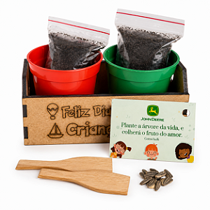 AL074 - Kit Cultivo Cachepô Mdf com 2 Vasos e 2 Sementes Flores