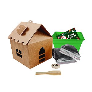 AL185 - Kit Cultivo Casinha Kraft com Vaso Grande e Semente Personalizada