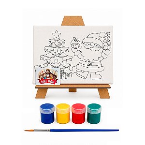 AL134 - Kit Pintura com Tela 20 x 15 com Gravação, Cavalete MDF, 4 Tintas e Pincel