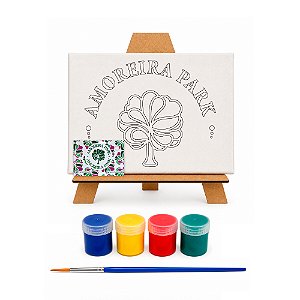 AL134 - Kit Pintura com Tela 20 x 15 com Gravação, Cavalete MDF, 4 Tintas e Pincel
