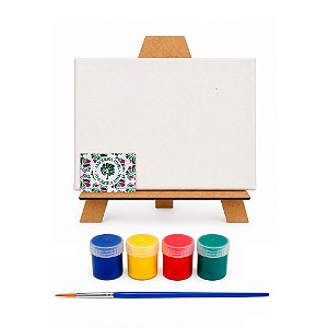 AL135 - Kit Pintura com Tela 20 x 15, Cavalete MDF, 4 Tintas e Pincel