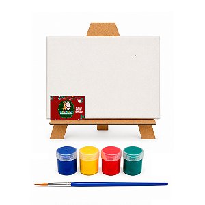 AL135 - Kit Pintura com Tela 20 x 15, Cavalete MDF, 4 Tintas e Pincel