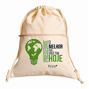 AL192 - Mochila Saco Ecológica Algodão Com Bolso