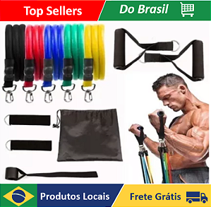 Kit Elásticos Extensores Premium 11 Peças para Musculação, Pilates, Yoga e Treino Funcional