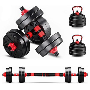 Kit Halteres Ajustáveis 15kg 3 em 1 com Barra, Kettlebell e Extensor para Musculação