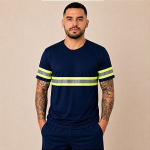 Camiseta Manga Curta Com faixa Refletiva Proteção Uv Malha Fria Sênior Uniformes