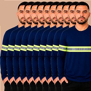 Kit 10 Camisetas Com Faixa Refletiva Manga Longa Malha Fria Proteção Uv Sênior Uniformes