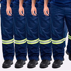 Kit 5 Calças Para Trabalhar Brim Pesado Com Reforço Entre Pernas Com Faixa Sênior Uniformes