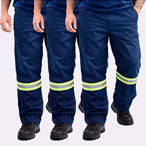 Kit 3 Calças Para Trabalhar Brim Pesado Com Reforço Entre Pernas Com Faixa Sênior Uniformes