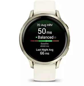 Smartwatch com caixa metálica Garmin Venu 4 41mm Ouro Lunar com Pulseira de Silicone marfim 010-03013-00