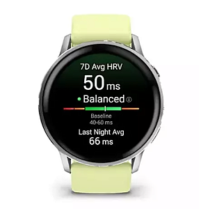 Smartwatch com caixa metálica Garmin Venu 4 45mm Prata com pulseira de silicone amarelo-lima 010-03014-02