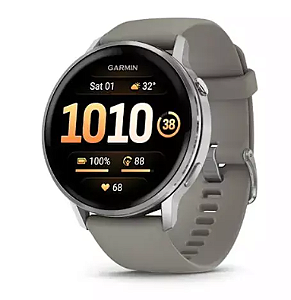 Smartwatch com caixa metálica Garmin Venu 4 45mm Prata com pulseira de silicone cinza 010-03014-01
