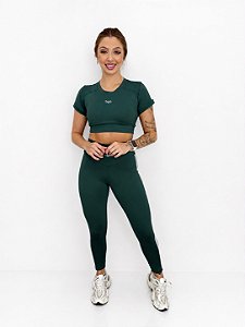 Conjunto Lyon Cropped Manga Curta + Legging Cintura Alta