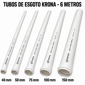 Tubo PVC para Esgoto Krona Série Normal 6m - 40 a 150mm
