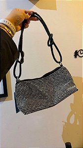 Bolsa baguete preta de strass