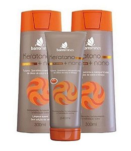 BARROMINAS Keratano Kit para Cabelos Secos, Ressecados e com Frizz Shampoo + Condicionador + Creme para Pentear