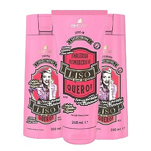 BARROMINAS Kit Alinhamento, Brilho e Controle de Frizz Liso Que Te Quero! - Shampoo, Condicionador e Leave-in - Cabelos Lisos, Volumosos e Ressecados