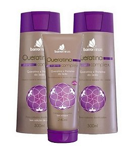 BARROMINAS Queratina Complex para Cabelos Danificados ou Quebradiços Shampoo + Condicionador + Creme para Pentear