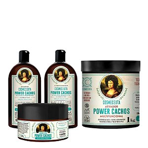 COSMECEUTA Kit Vegano Tratamento, Definição e Ativação Power Cachos - Shampoo, Condicionador, Máscara e Ativador Multifuncional