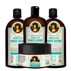 COSMECEUTA Kit Vegano Tratamento e Finalização Power Cachos - Shampoo, Condicionador, Leave-in e Máscara