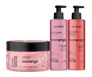 LABOTRAT Morango Kit Experiência de Banho Esfoliante 300g + Hidratante 190ml + Sabonete Líquido 190ml