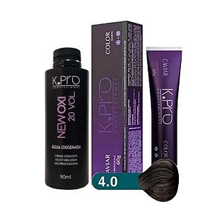 K.PRO Caviar Color Coloração Permanente 4.0 Castanho Médio + Água Oxigenada New Oxi 20V 90ml