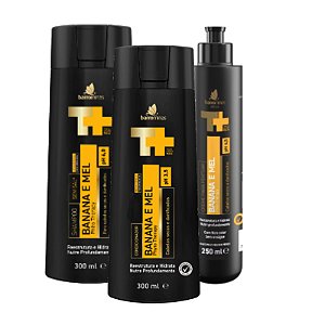 BARROMINAS Banana e Mel para Cabelos Secos e Danificados Shampoo + Condicionador GRÁTIS Creme para Pentear