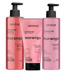 LABOTRAT Morango Kit Experiência de Banho Esfoliante 150g + Hidratante 190ml + Sabonete Líquido 190ml