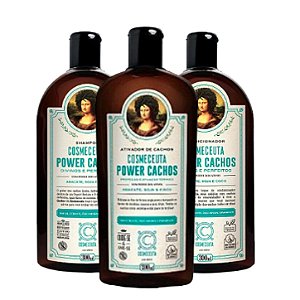 COSMECEUTA Kit Vegano Hidratação e Proteção Power Cachos - Shampoo, Condicionador e Leave-in Ativador de Cachos