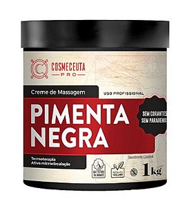 COSMECEUTA Creme de Massagem Profissional Pimenta Negra 1Kg - Termogênico de origem natural, ativa os vasos sanguíneos que são estimulados aumentando a circulação sanguínea