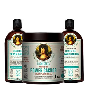 COSMECEUTA Kit Vegano Cachos Definidos por Mais Tempo Power Cachos - Shampoo, Condicionador e Ativador Multifuncional 1kg