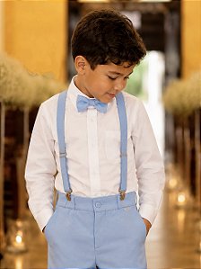 Conjunto Social Pajem Camisa Branca com Calça e Susp. Azul Bebê