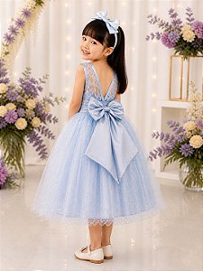 Vestido Infantil Azul C/ Renda e Tule De Brilho
