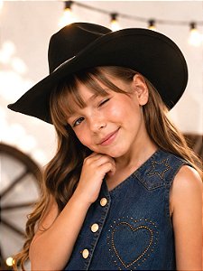 Conjunto Infantil Colete e Short Jeans C/ Cinto Boiadeira Country