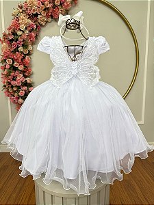 Vestido Infantil Jardim Encantado Branco Festa C/ Renda Luxo