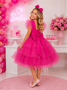 Vestido infantil da Barbie Pink Glitter Luxo