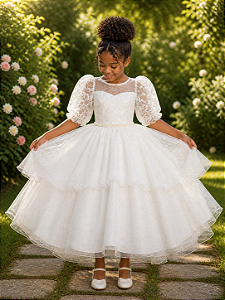 Vestido Infantil Off White Busto C/ Renda Daminhas Festas Luxo