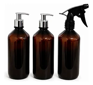 Kit Barbeiro 3 Frascos 500ml 2 Pump E 1 Borrifador Spray