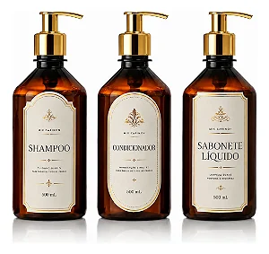 KIT 3 Frasco Âmbar 500 ml com Dispenser