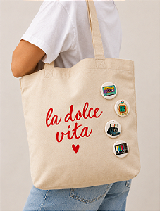 Kit Bolsa Ecobag La Dolce + Botton Vintage