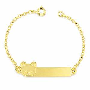 Pulseira Infantil Ursinho Personalizada com Nome Gravado a Laser Banhada a Ouro