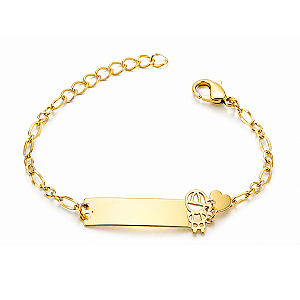 Pulseira Infantil Menino Personalizada com Nome Gravado a Laser Banhada a Ouro