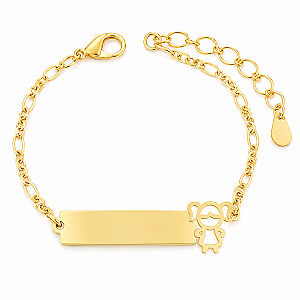 Pulseira Infantil Menina Personalizada com Nome Gravado a Laser Banhada a Ouro