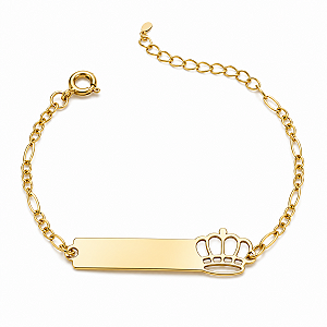Pulseira Infantil Coroa Personalizada com Nome Gravado a Laser Banhada a Ouro